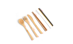 Bamboo Travel Cutlery Set with Pouch – 7pcs