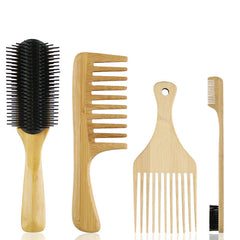 Natural Wooden Hair Comb Set for Smooth Styling