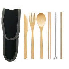 Eco-Friendly Bamboo Travel Cutlery Set with Case