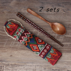 Wooden Travel Chopsticks & Spoon Set – Portable Eco-Friendly Tableware