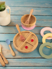 Eco-Friendly Bamboo Round Compartment Plate with Fork