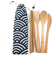 Bamboo Travel Cutlery Set with Pouch – 7pcs