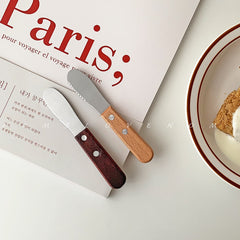 Japanese Style Wooden Handle Butter Knife Serrated Spreader