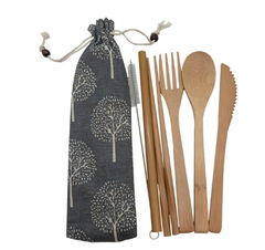 Bamboo Travel Cutlery Set with Pouch – 7pcs