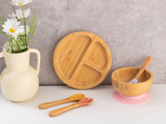 Eco-Friendly Bamboo Round Compartment Plate with Fork
