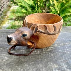 Hand-Carved Scandinavian Wooden Kuksa Cup – Rustic Camping & Coffee Mug