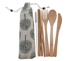 Bamboo Travel Cutlery Set with Pouch – 7pcs